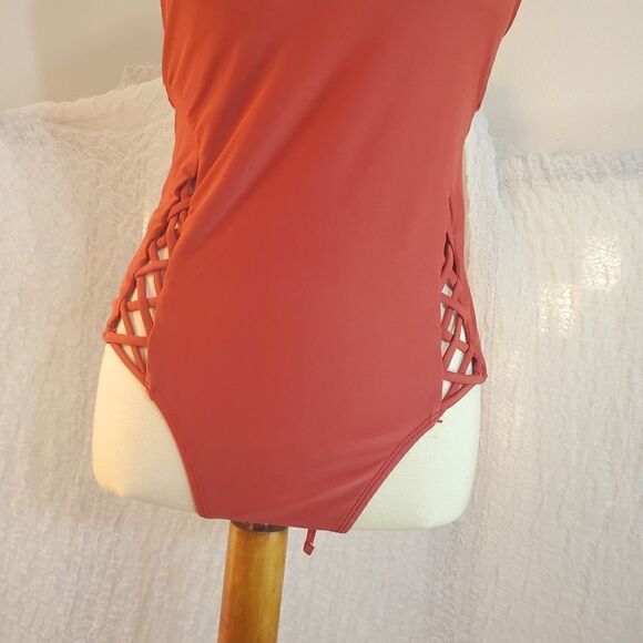 Xhilaration Orange Cut Out One Piece Swimsuit Size Large - Picture 7 of 11